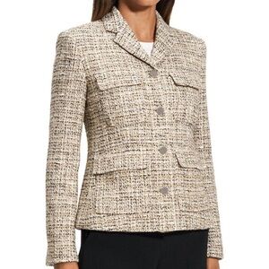 Theory Tweed Military Jacket Wheat Mix Cotton Wool Blazer Coat Women’s Size 6